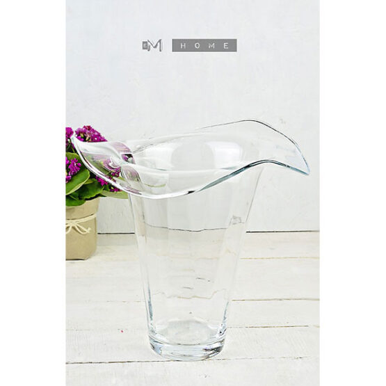 clear-glass-vase-curving-edges-handmade-flower-bunch-bouquet-tall-28-cm
