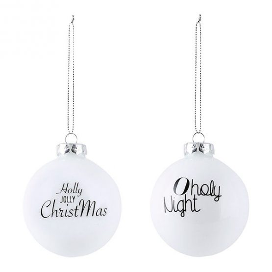 set-of-2-white-w-black-wording-ornament-baubles-for-hanging-christmas-tree-decoration-by-house-doctor