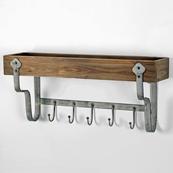 rustic-wall-mounted-wooden-storage-shelf-with-5-metal-hooks-by-originals