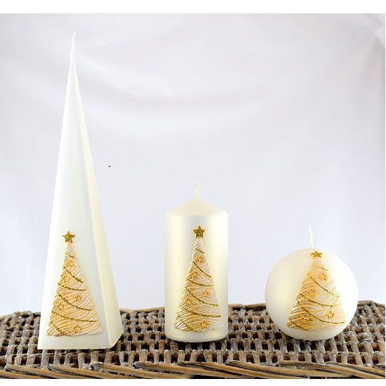 Christmas Candles Set of 3 White Winter Tree 