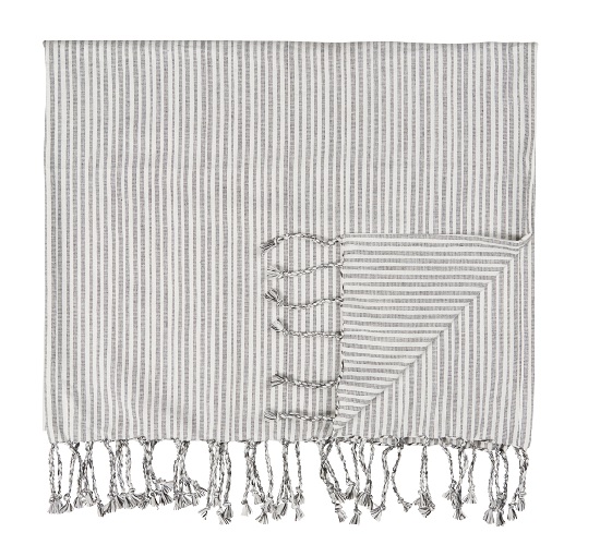 Medium Hammam Towel With Fringes White With Anthracite Pattern by Ib Laursen