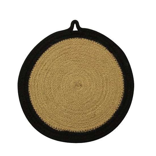 jute-and-cotton-woven-round-coaster-25-cm-natural-black-by-home-interiors-set-of-6