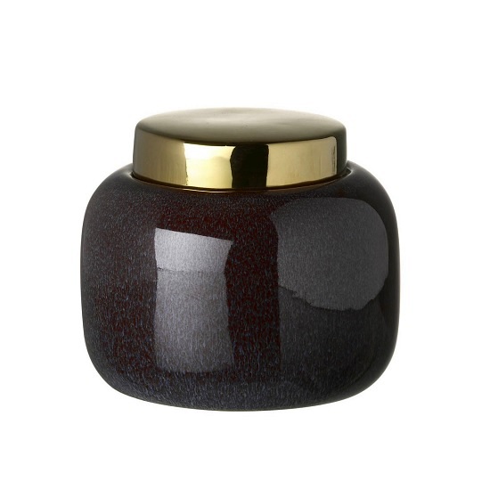 purple-ceramic-storage-jar-with-a-gold-lid-height-12-cm-by-parlane
