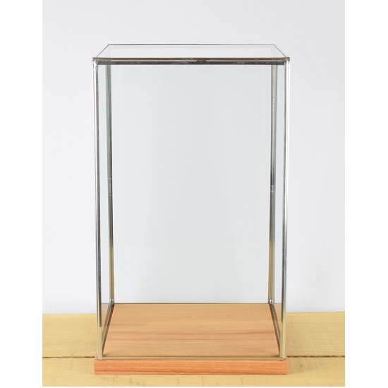 hand-made-glass-and-silver-metal-frame-display-showcase-box-with-wooden-base-42-cm