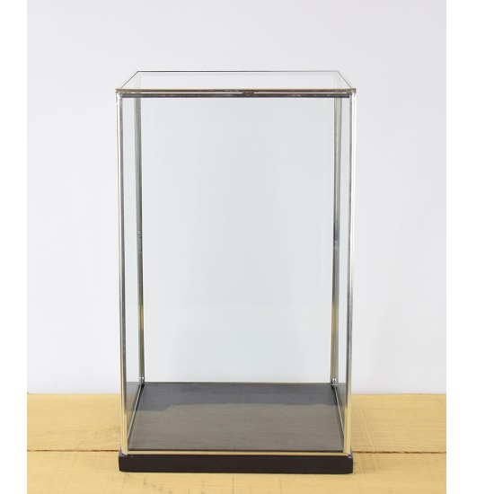 hand-made-glass-and-silver-metal-frame-display-showcase-box-with-black-wooden-base-42-cm