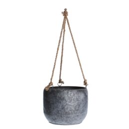 galvanized-hanging-round-planter-with-rope-for-flowers-by-gisela-graham