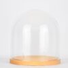 Small Handmade Mouth Blown Clear Circular Glass Display Cloche Dome With Wooden Base 20x20 cm