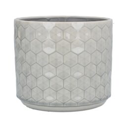 grey-honeycomb-ceramic-pot-cover-medium-by-gisela-graham