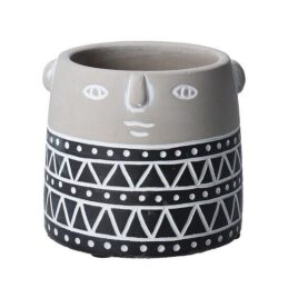grey-and-black-concrete-small-flower-pot-with-face-imprint-by-gisela-graham