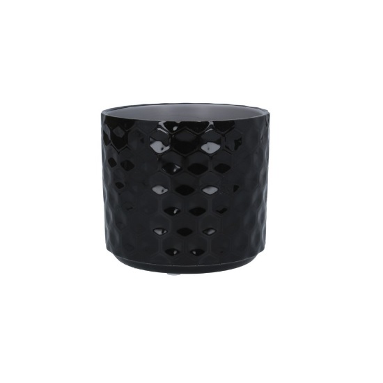 black-gloss-honeycomb-ceramic-pot-cover-small-by-gisela-graham