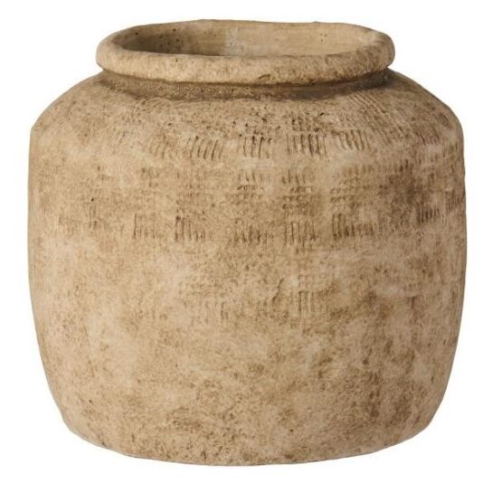 cement-flower-pot-athen-with-grooves-light-sand-h-22-cm-by-ib-laursen